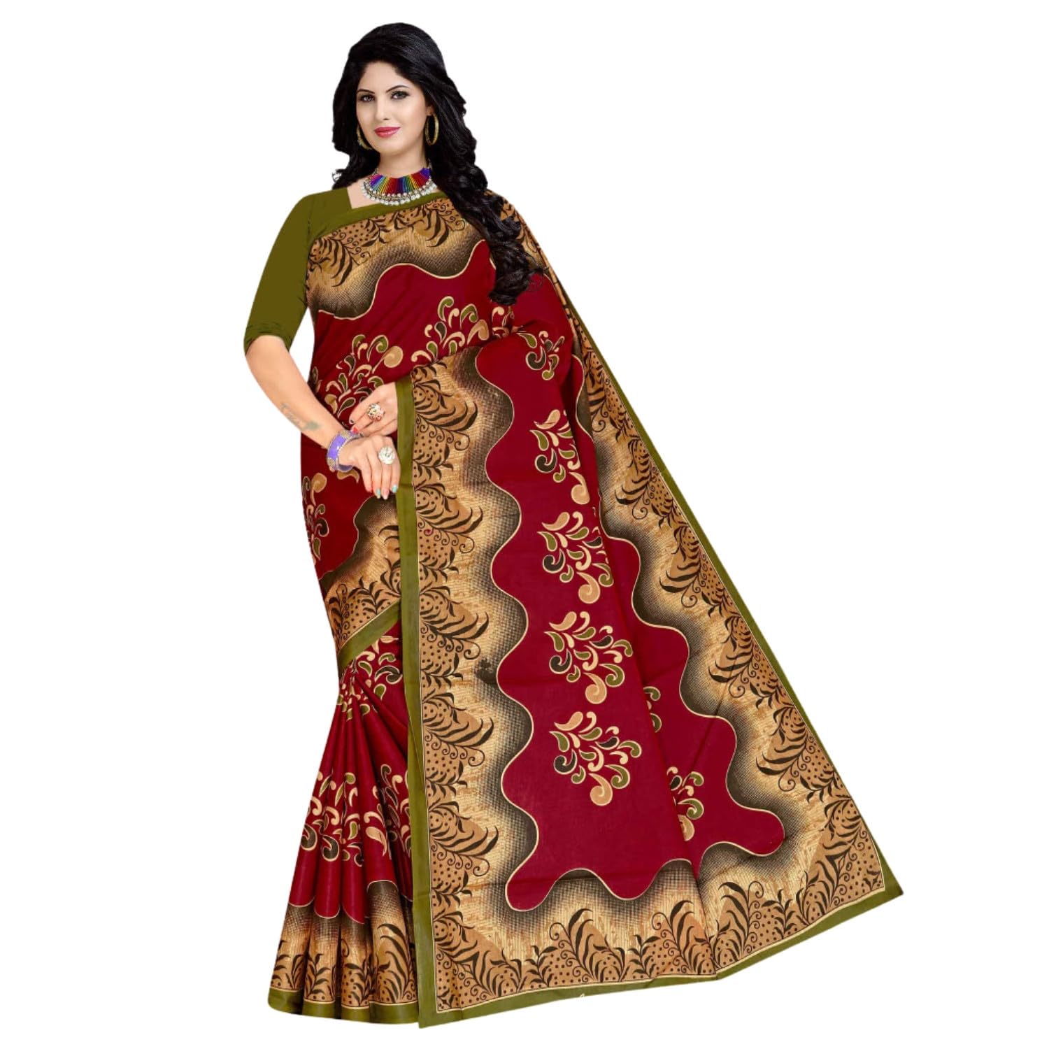 KIRAN FASHION HOUSE Women`s Printed Cotton Saree Free Size Super Taaj (9478)