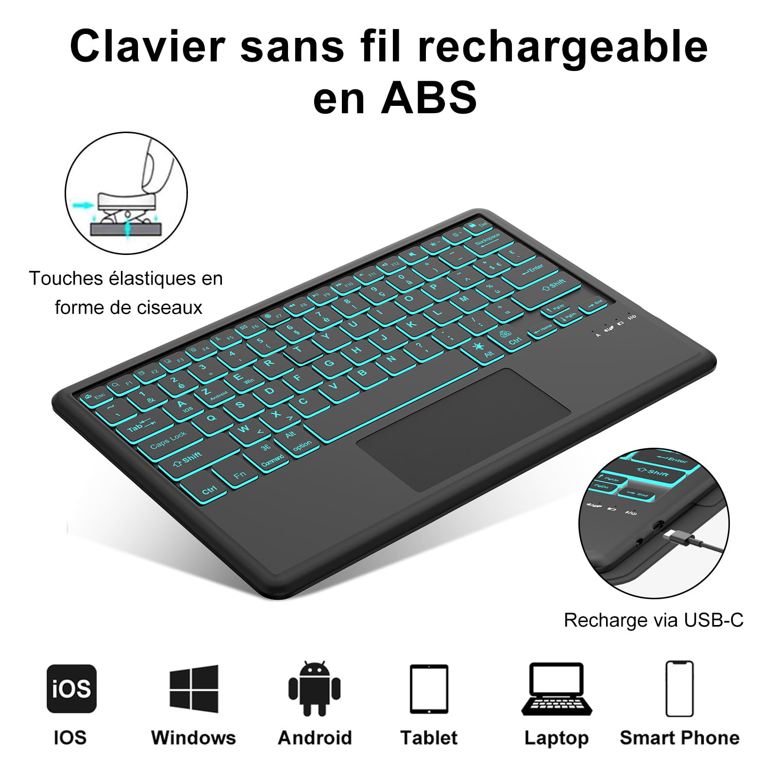Etui na klawiaturę do iPada Air 13 2026/2025/2024 M4/M3/M2 z panelem dotykowym, francuska wymienna klawiatura bezprzewodowa Bluetooth do Apple 13-calowy iPad Air (niebieska obudowa + podświetlenie