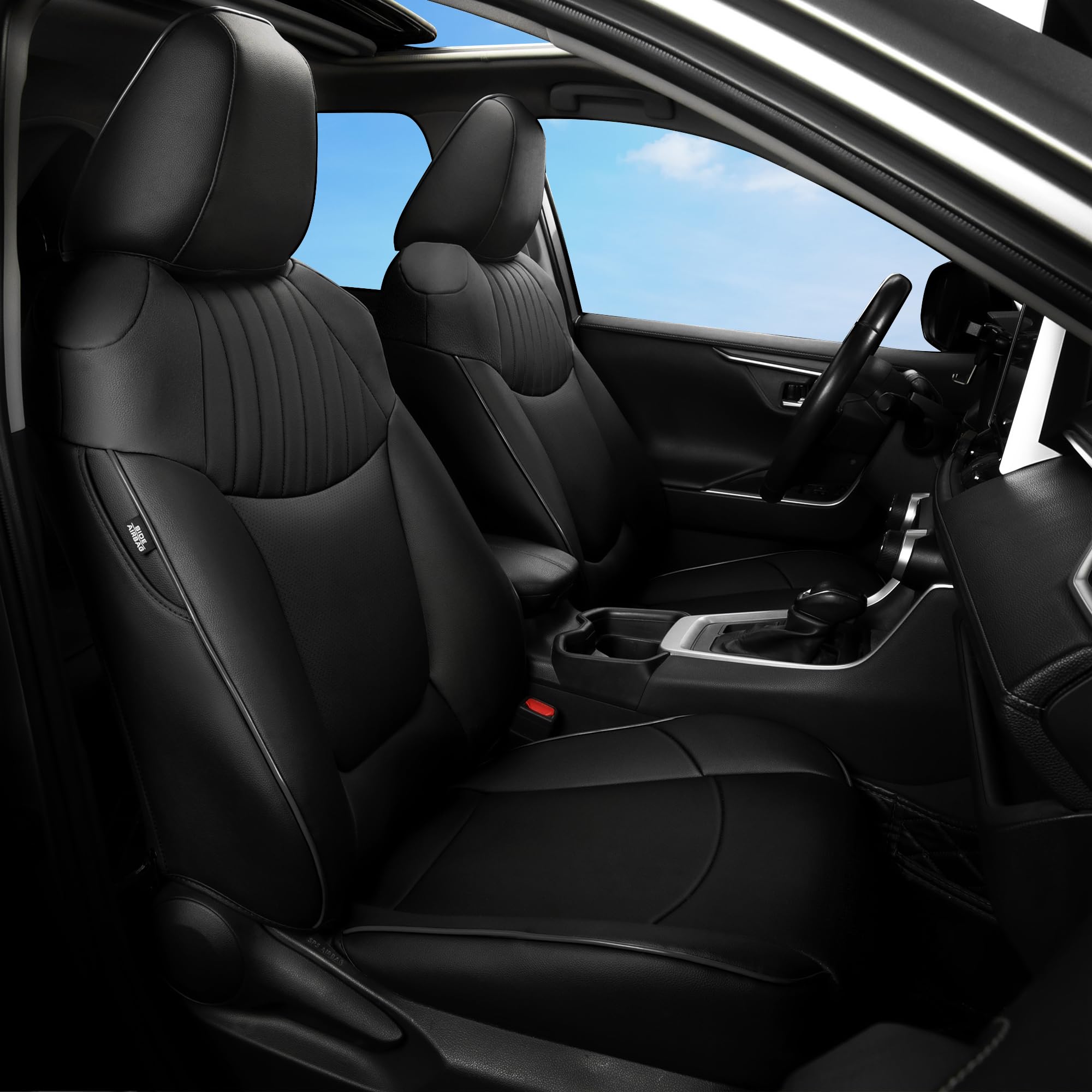 FREESOO for Toyota RAV4 Seat Covers - Custom Fit Car Seat Covers Full Set for Toyota RAV4 2019-2024 2025 LE XLE Limited XLE Premium - Waterproof Luxury Leather Automotive Seat Covers for SUV - Black