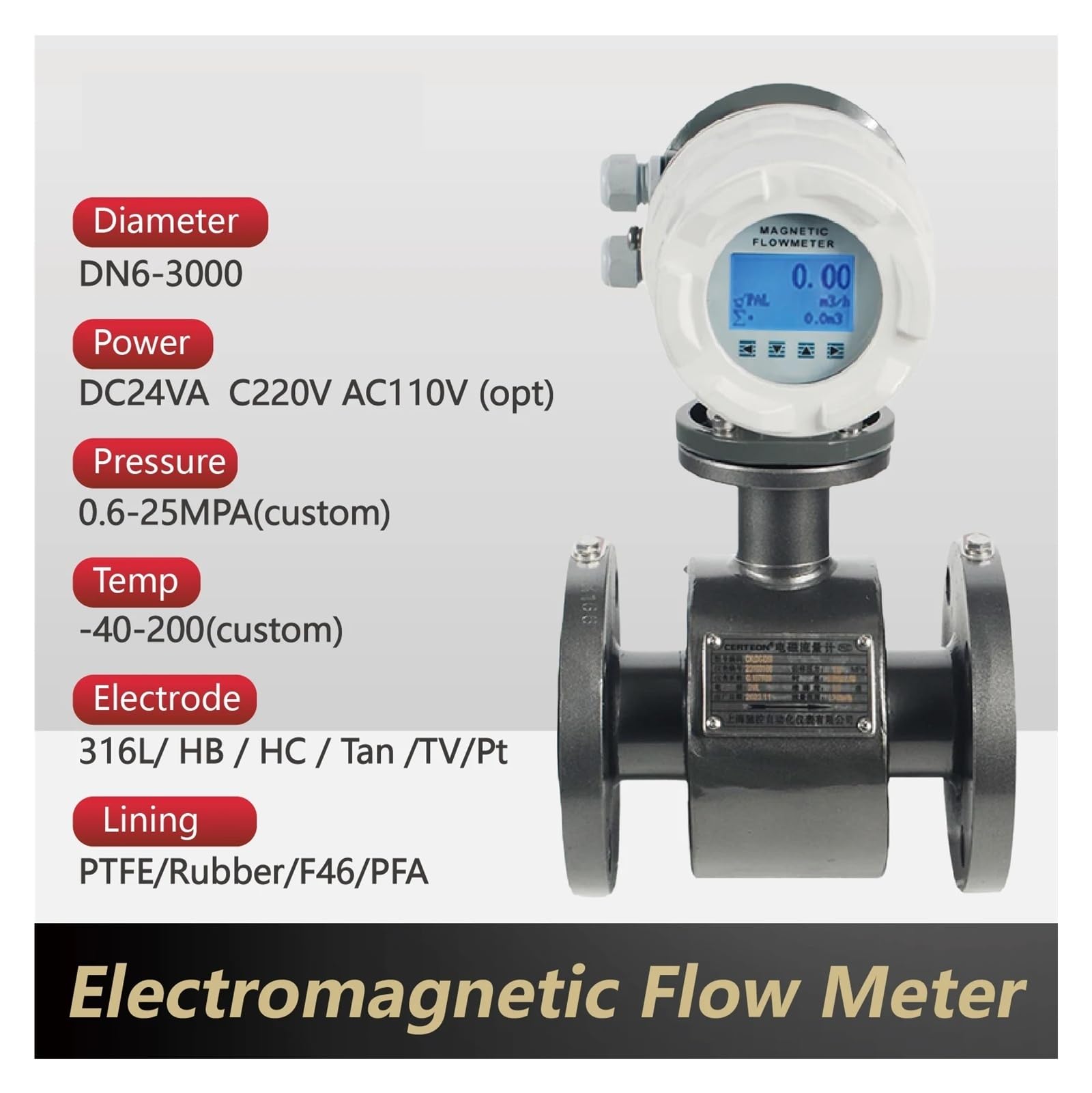 Medidor de flujo electromagnético con pantalla LCD, sensor de flujo magnético de agua líquida DN10-DN50 for tuberías de aguas residuales. Garantizar la estabilidad(DN50)