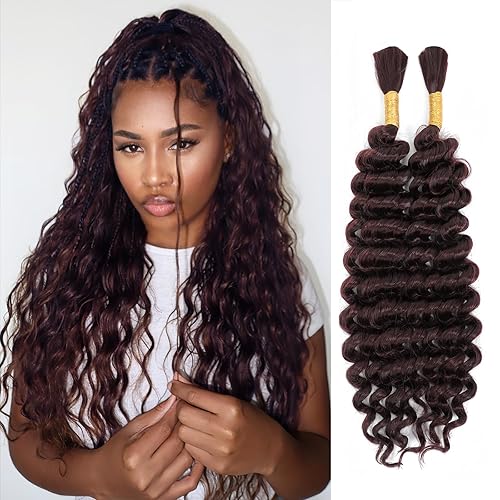 Miniatura 34 de Mezcla de cabello humano trenzado sintético bohemio para trenzar, 24 pulgadas de onda profunda a granel para trenzas bohemias, 2 piezas de cabello