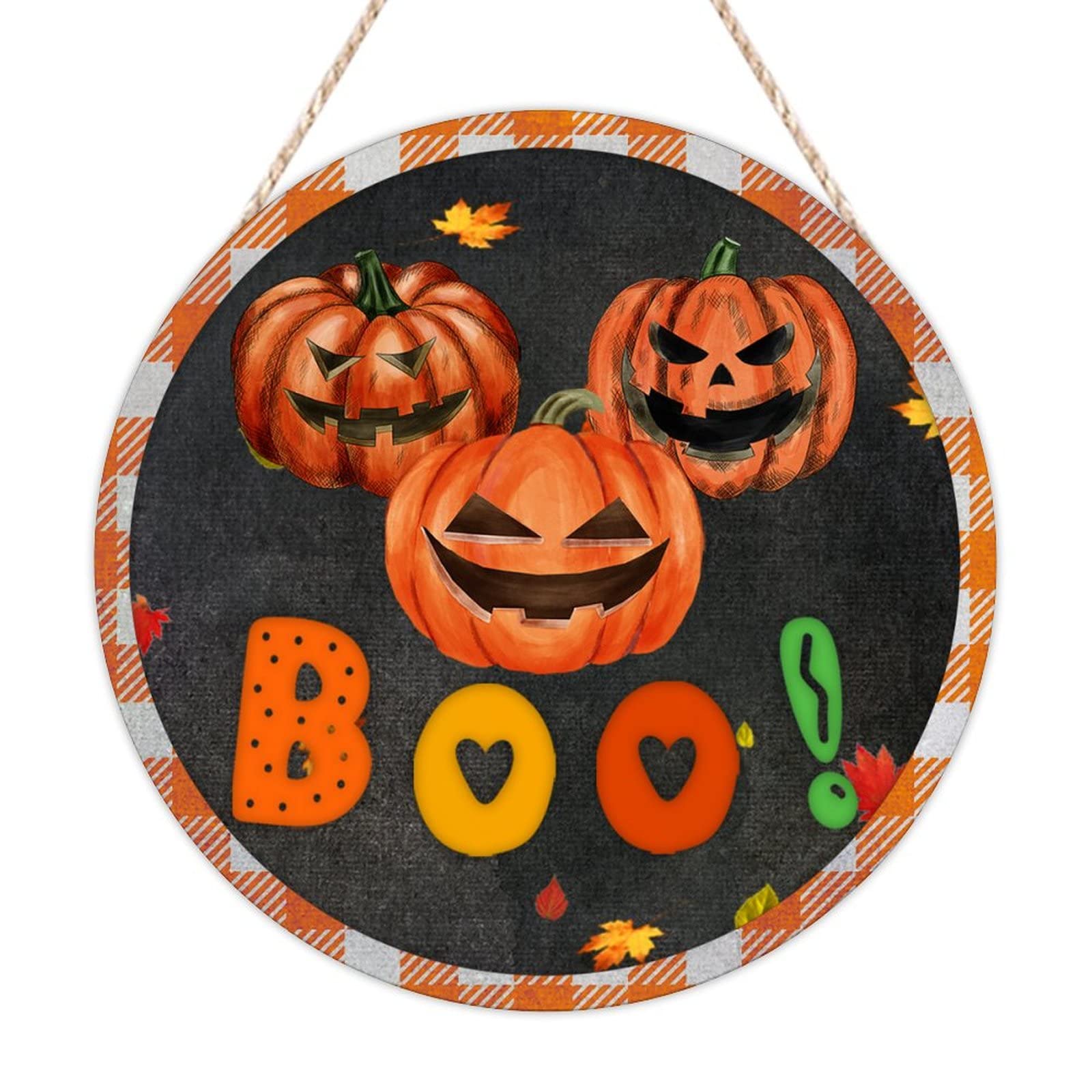 Panneau de bienvenue Halloween Boo en bois rustique pour déco murale de maison 30cm