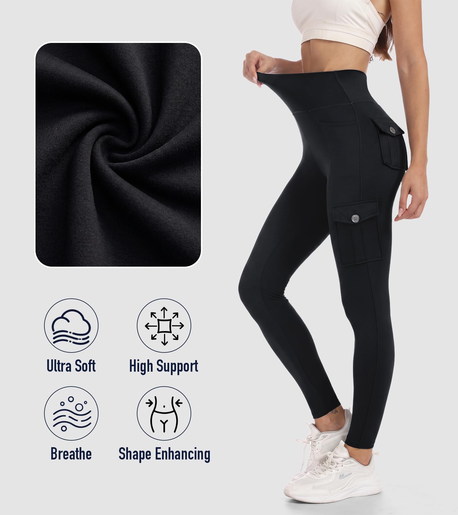 adorence Legging Femme 6 Poches Taille Haute Scrunch Push Up Yoga