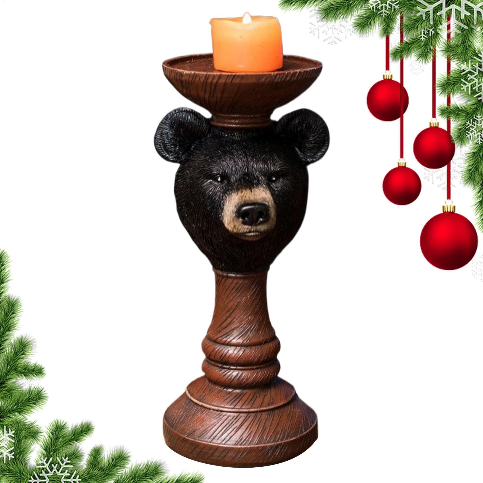 Bougeoir ours noir statuette en résine et support bougie de table bureau
