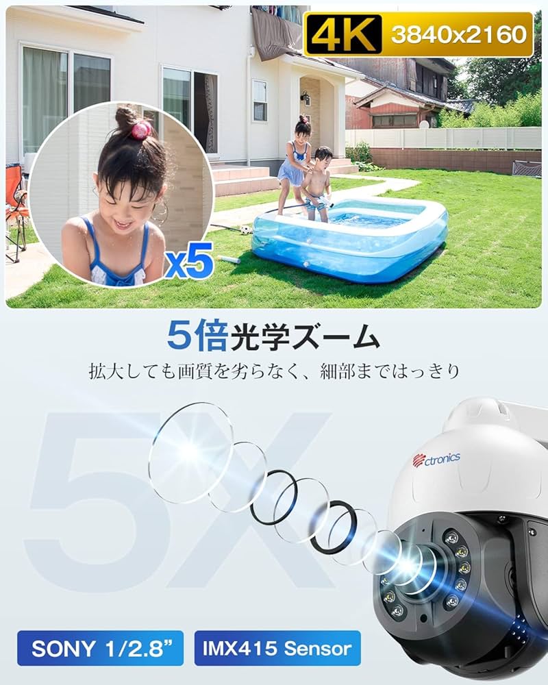 Amazon.co.jp: 【4K・5倍光学ズーム 】Ctronics 防犯カメラ 屋外