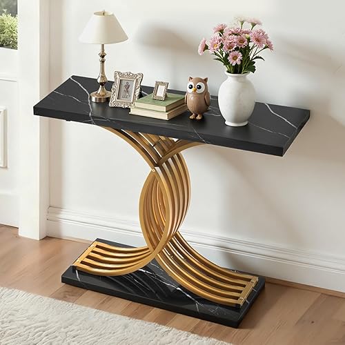 Miniatura 2 de VEVOR Mesa consola dorada de 39 pulgadas, escritorio moderno detrás del sofá, escritorio de entrada rectangular de madera, mesa de sofá larga