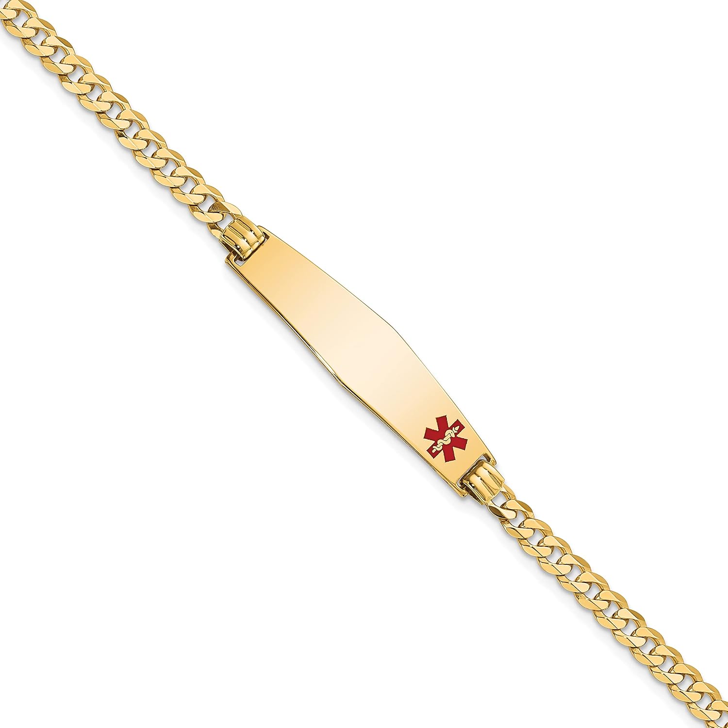 IceCarats 14K Solid Yellow Gold 3.5mm Curb Chain Medical Alert Link ID Bracelet Polished, Engravable