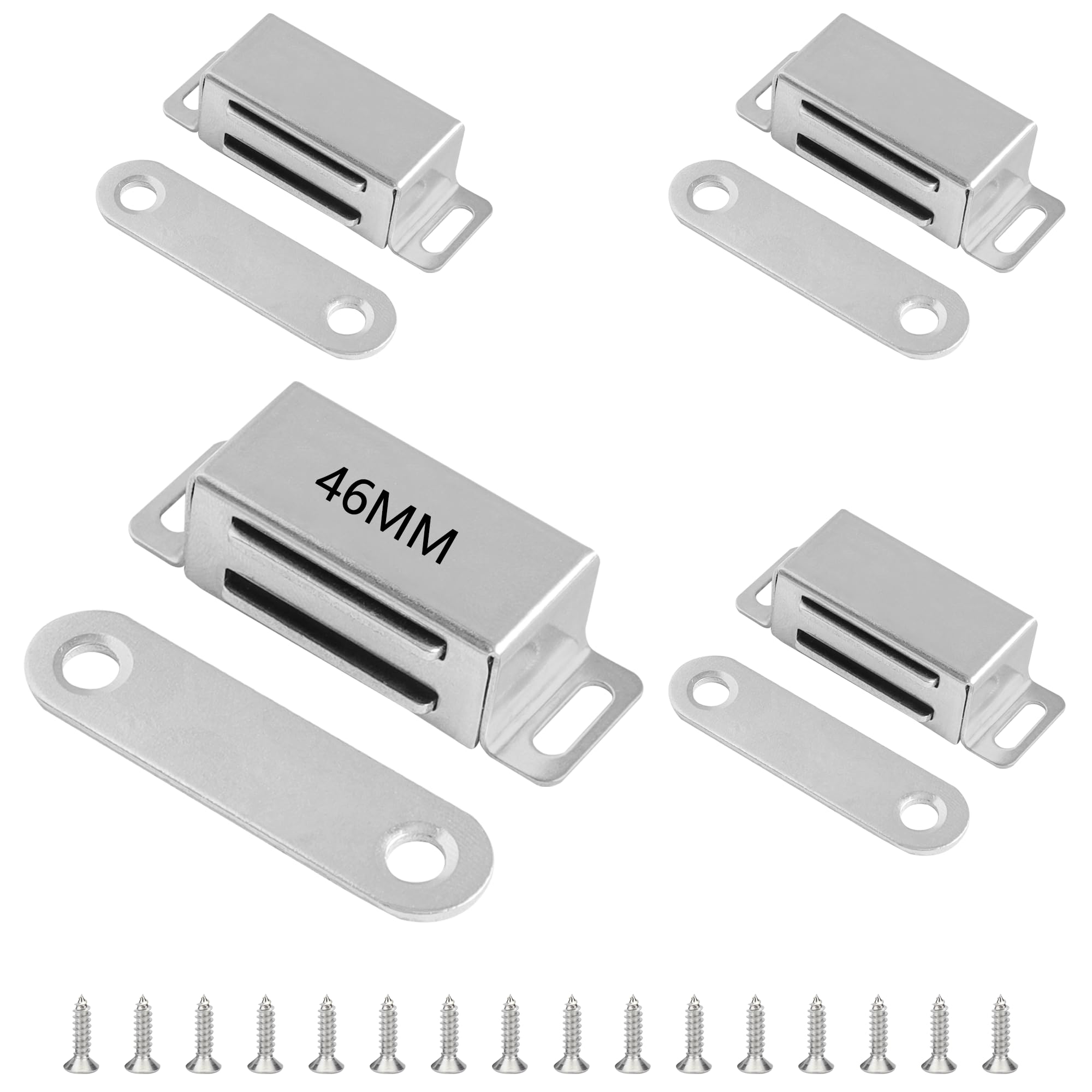 YEYIT 4 Pcs Magnetic Door Catch 46mm Stainless Steel Cupboard Door Magnets 12KG Pull Strong Magnetic Catches for Cupboards for Kitchen Cupboard Wardrobe Closet Cabinet Door Drawer Latch