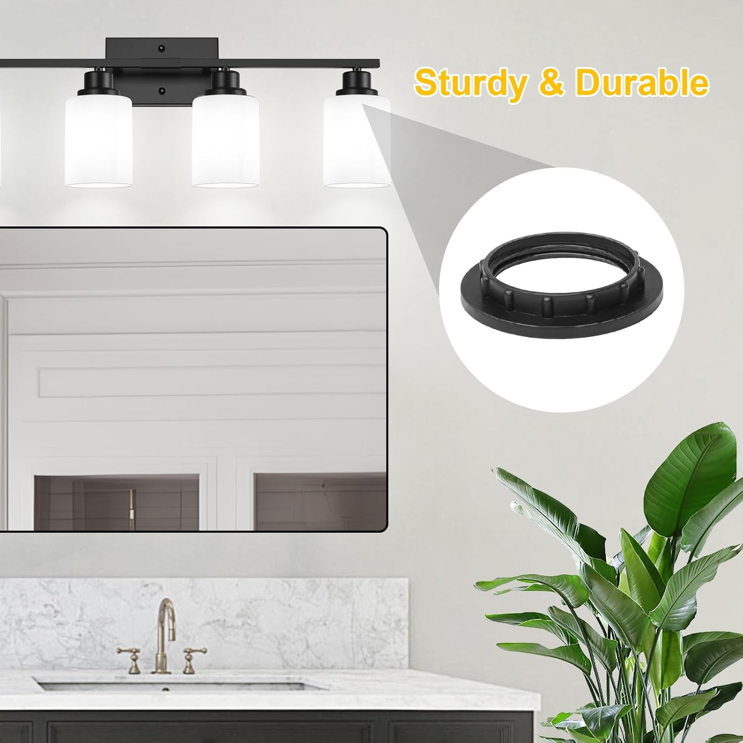 Ascher Lamp Shade Rings 2Pcs, Socket Ring for Medium Base E26 Sockets, Retaining Rings for Glass Lamp Shades/Light Fixtures, Black