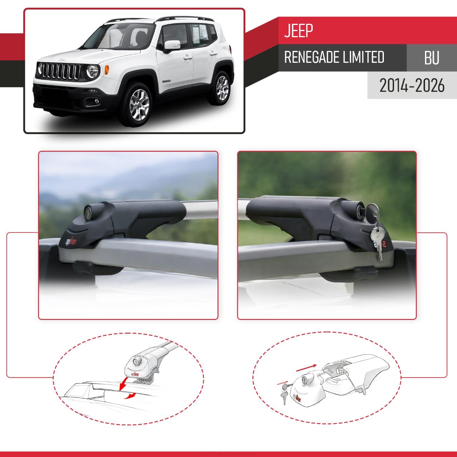 Compatibile con Jeep Renegade Limited (BU) 2014-2026 Modello ACE-1 Barre Tetto Portapacchi Auto Barre Portatutto Grigio Alluminio 2 Barre