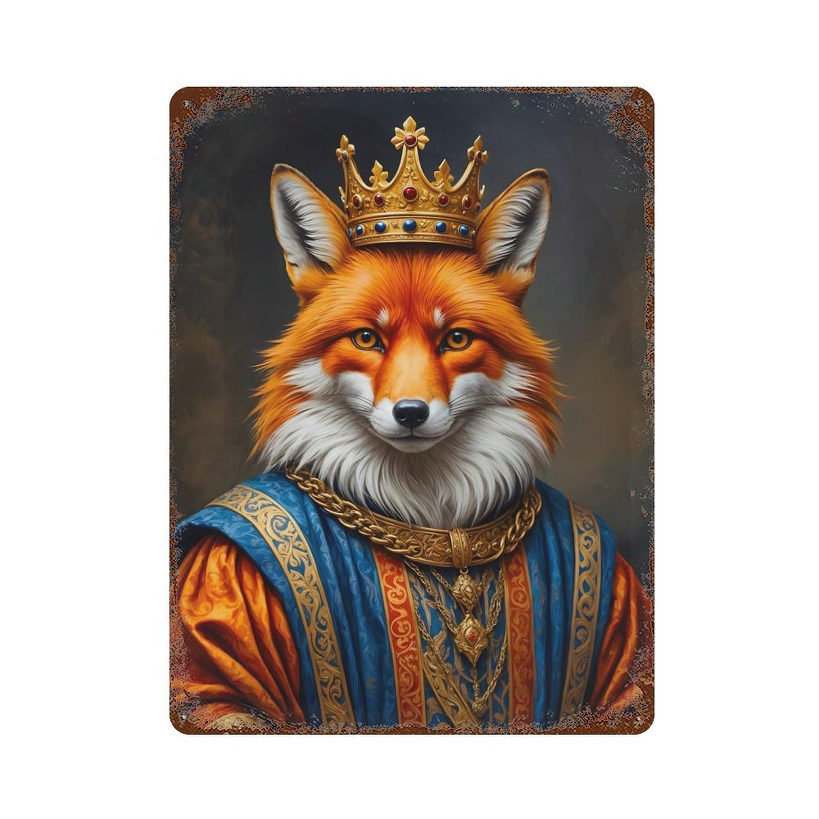 Fox King Vintage Metal Tin Sign 15.7"x11.8", Farmhouse Wall Decor for Living Room, Hallway And Home Decor