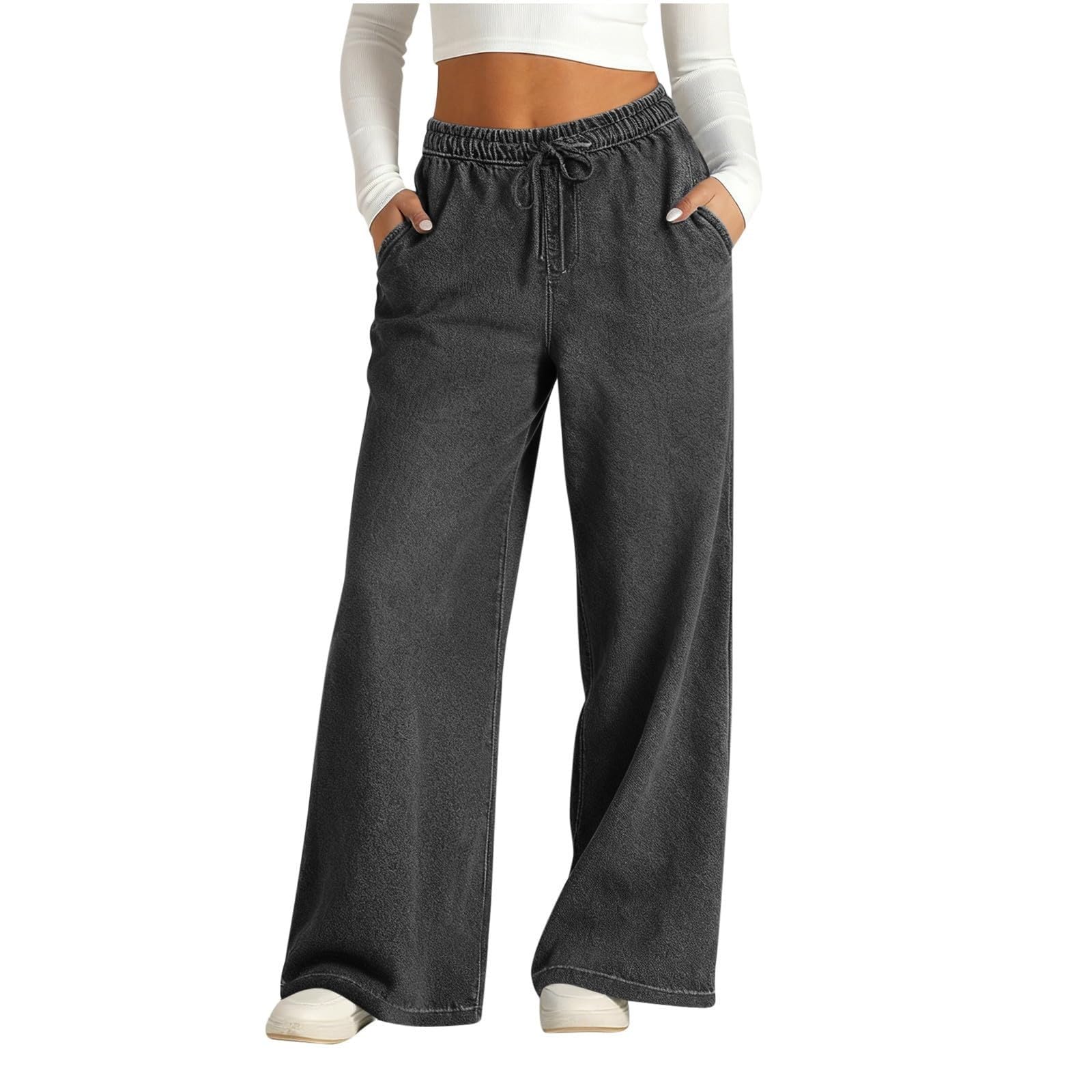 Generisch Baggy Jeans Damen High Waist Jeanshose Weitem Bein Damenjeans mit Gummibund Wide Leg Hose Y2K Straight Leg Stretchjeans Lockere Bequeme Denim Pants Freizeit Elastizität Casual Jeans