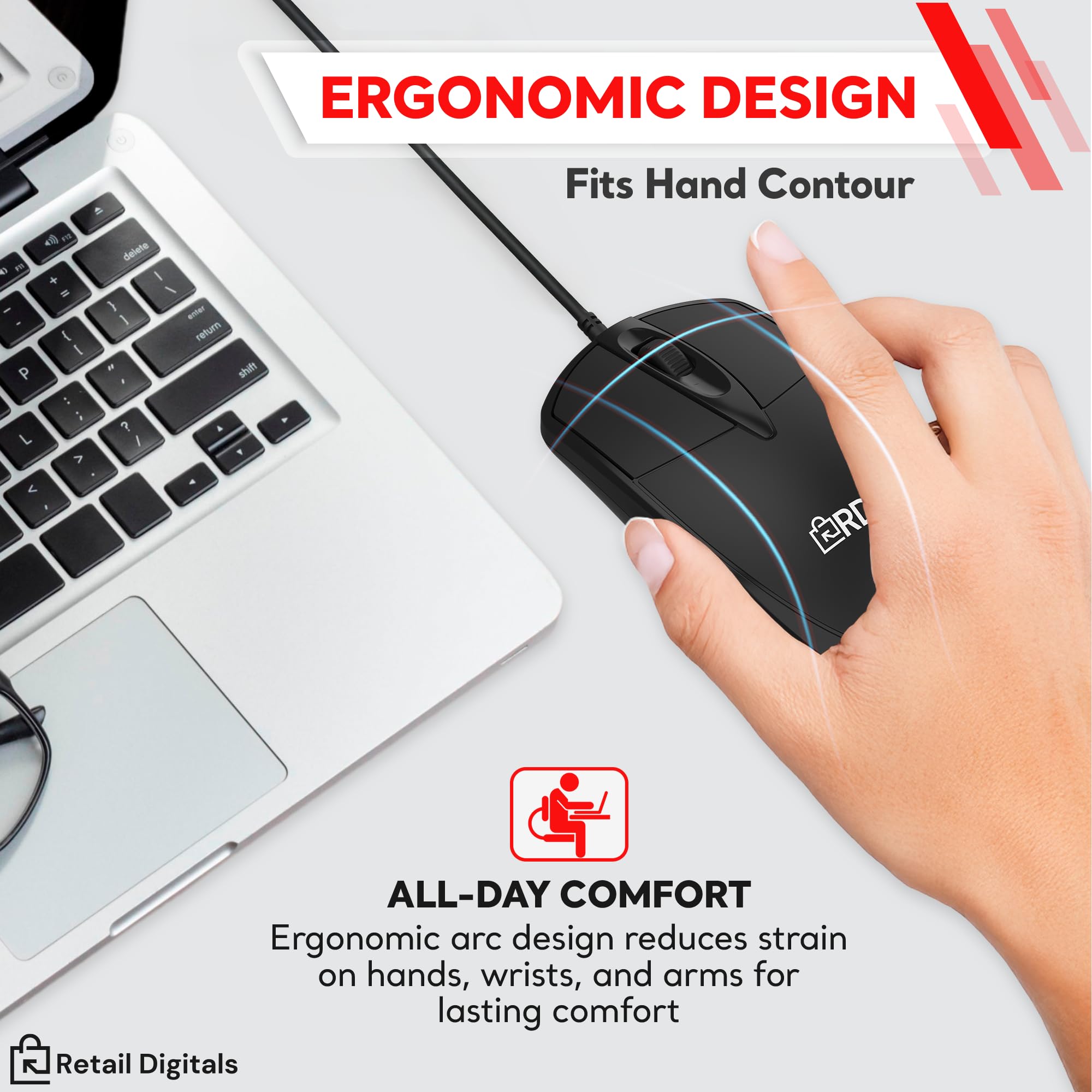 Mouse cablato USB a 3 pulsanti | Tracciamento ottico ad alta precisione | Durevole per desktop e laptop | Nero