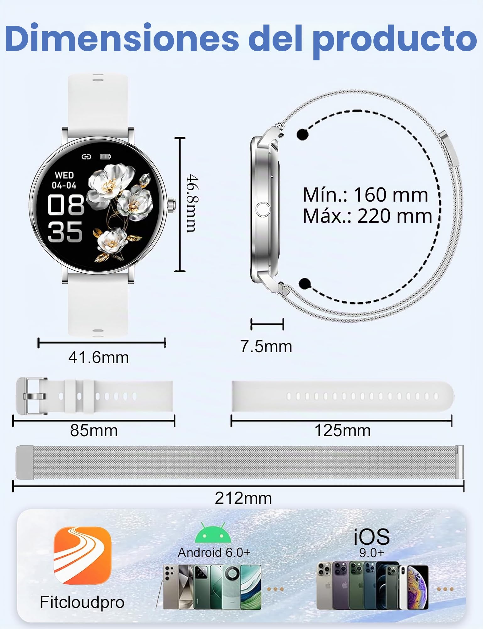 Reloj Inteligente Mujer Hombre,Pantalla AMOLED 1.32",Ultra Delgado 8mm,Batería 7 Días,IP68 Smartwatch con Llamadas BLE 5.3,Pulsómetro/Monitor de Sueño/Podómetro,Smart Watches para Android/iOS