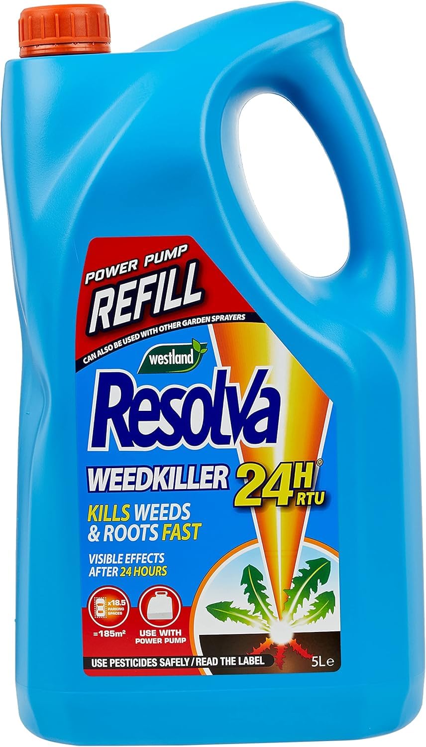 Resolva 24H Weedkiller Spray Fast Acting RTU Ready to Use 5L Power Pump Refill Tough Weed Killer Systemic Formula Clears Dandelion Nettle Brambles Roots Visible Results 24 Hours
