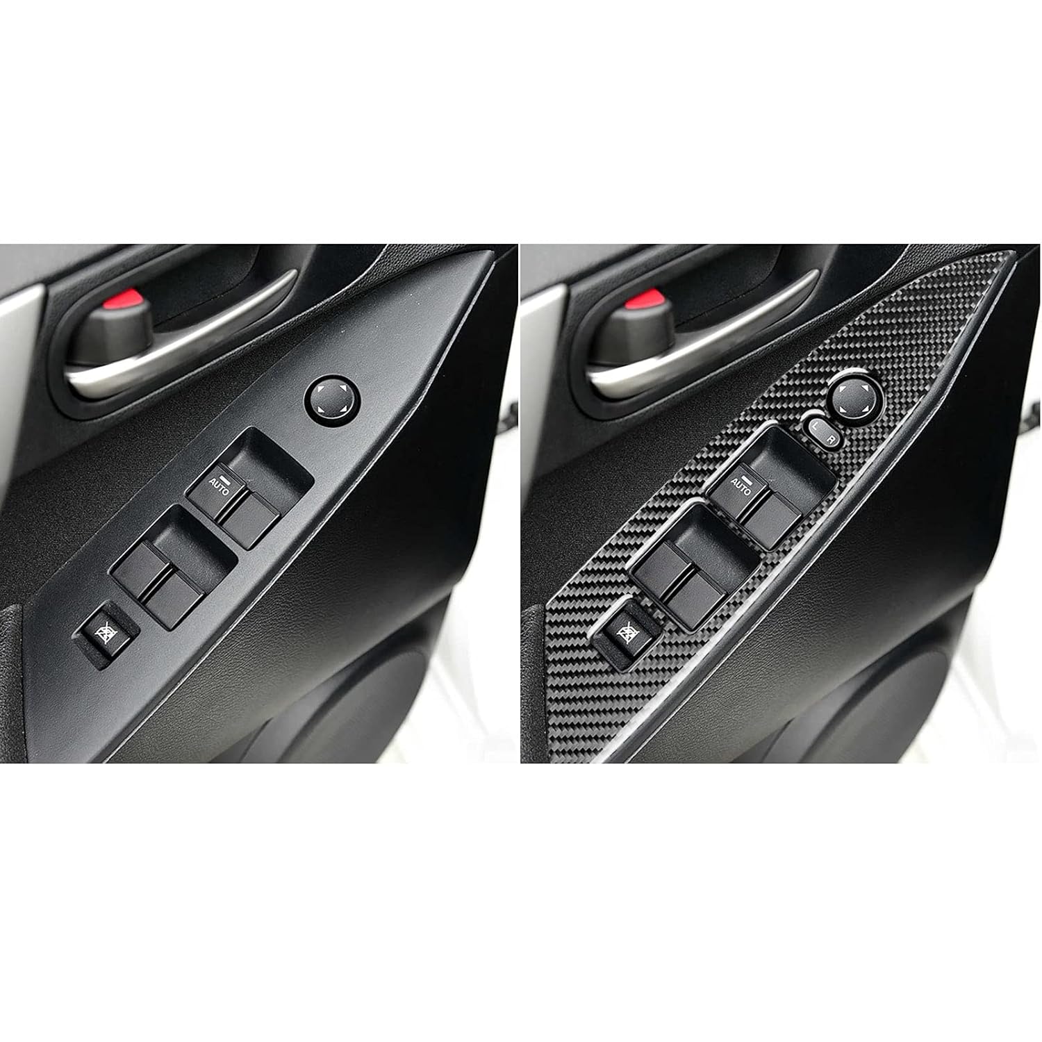 Door Control Panel Armrest Window Glass Lift Switch Cover Sticker Carbon Fiber Car Accessories Interior Compatible with Mazda 3 Axela 2010-2013 Mazdaspeed 3, Black