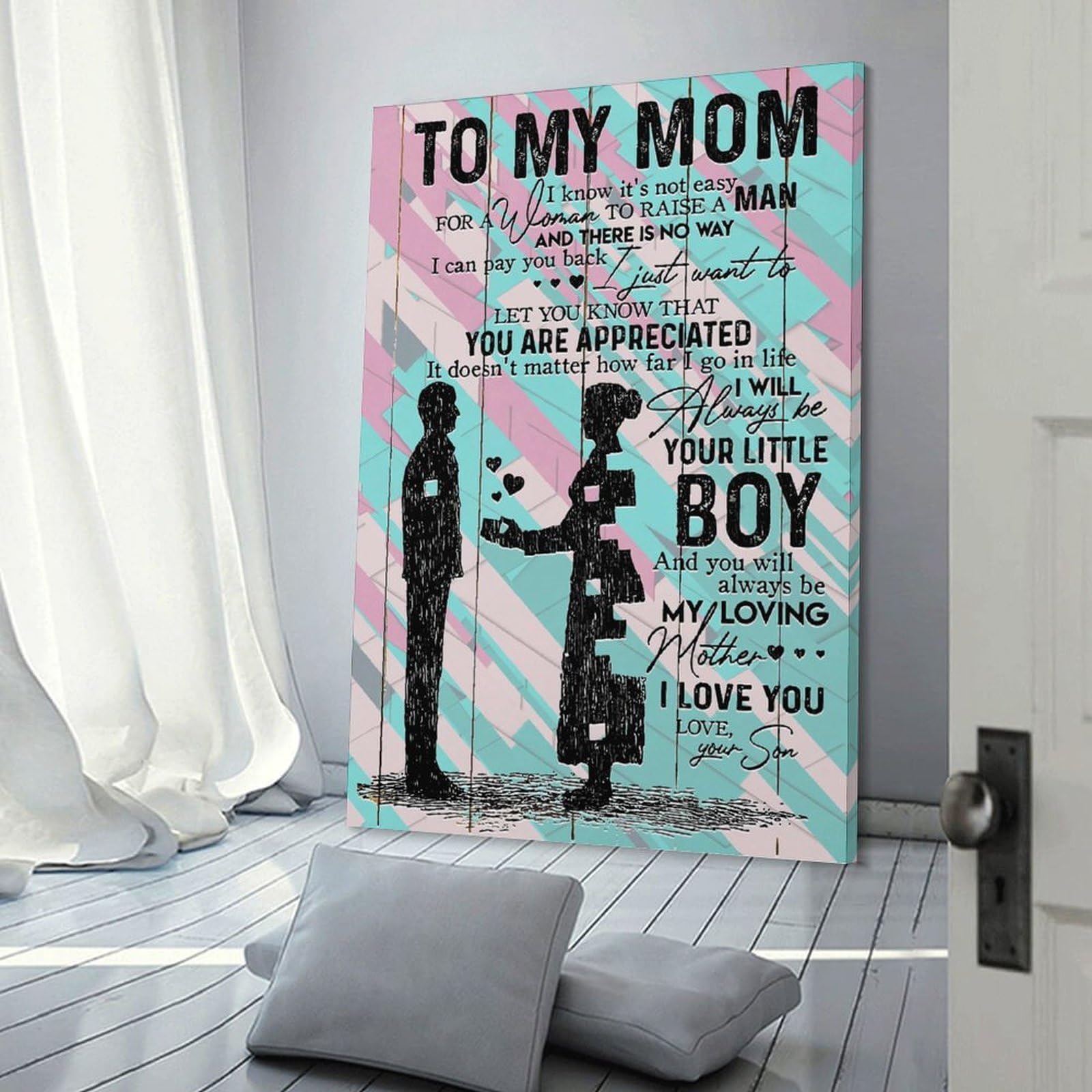 Junmoney Son To Mom To My Mom Canvas Wall Picture 24x36inch(60x90cm), for Entryway, Lounge Links Or Small Walls, Decorative Canvas Styling for Entry Areas