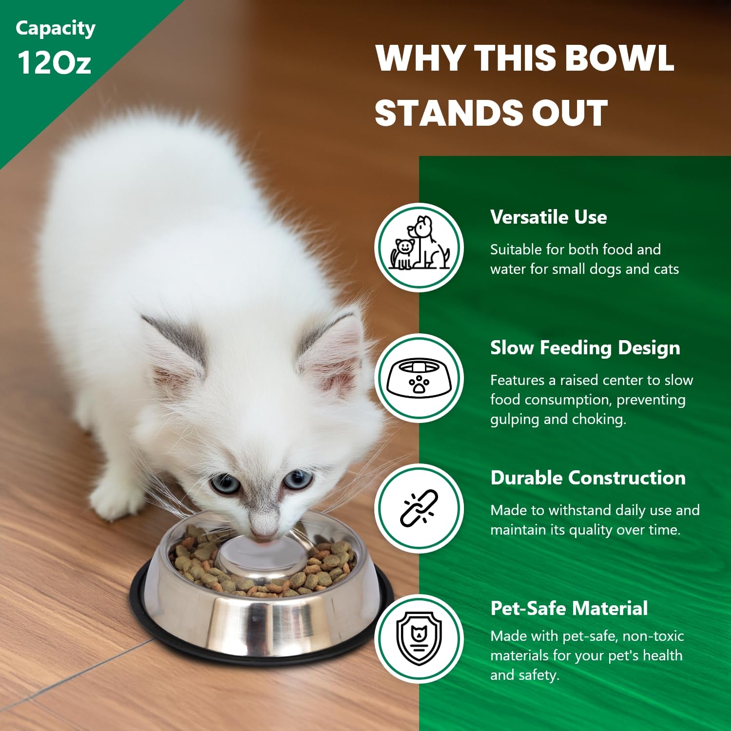 Iconic Mascota Alimentación Lenta Pet Bowl de Acero Inoxidable para Perro o Gato (2 Unidades)