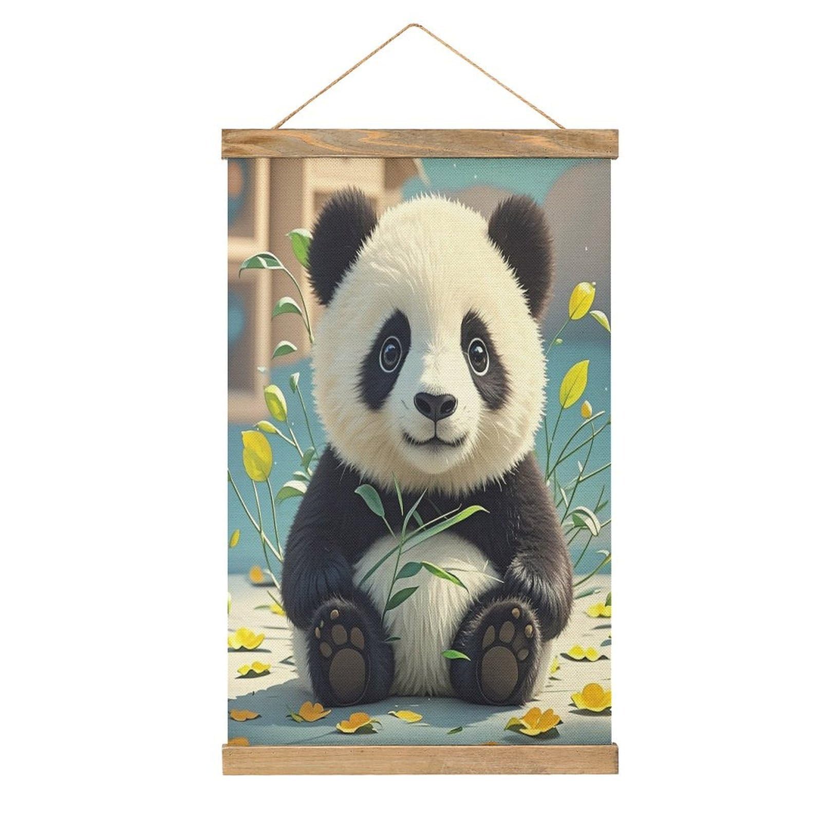 FekiLoot Cute Black And White Panda Wall Art Poster Hanger Frame Linen Wall Art Decor Vintage Hanging Poster Hanging Wall Decor Rustic Retro Wall Art Print for Living Room Decor 20.4 X 13.1Inches