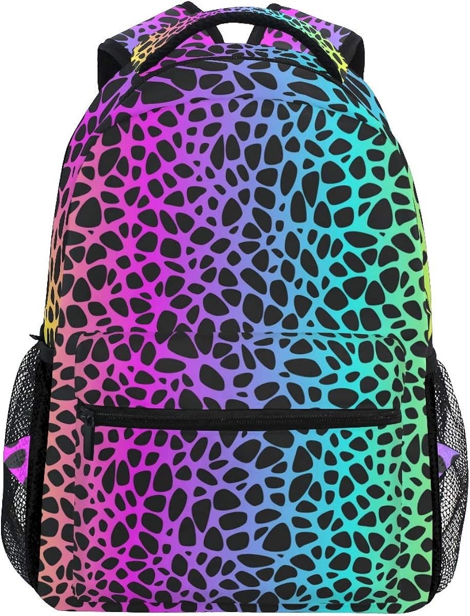 Mochila de viaje con diseño de leopardo arcoíris para estudiantes, niños y niñas, mochila para portátil