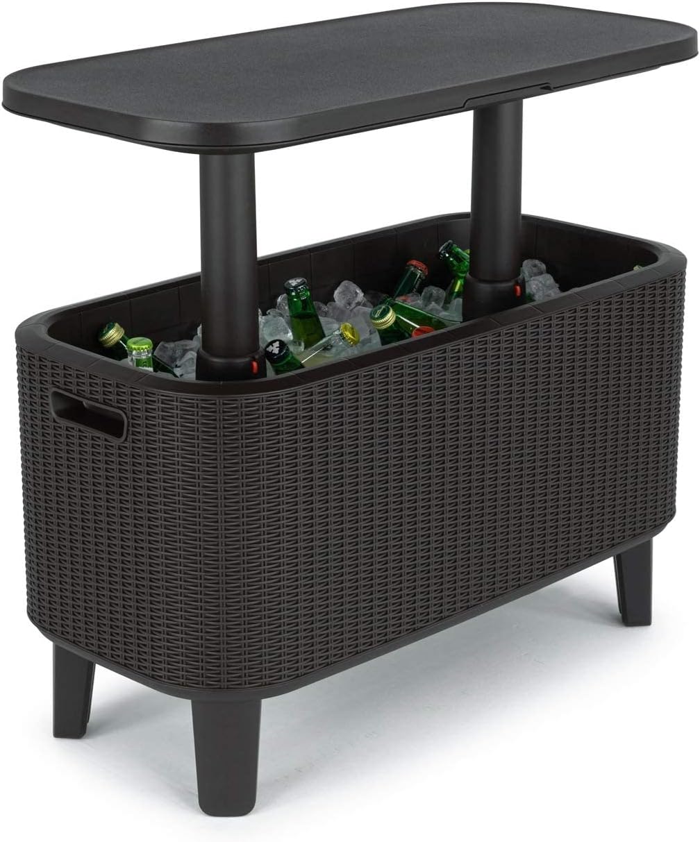 Keter Pacific Rattan Style Outdoor Cool Bar Ice Cooler Table Garden