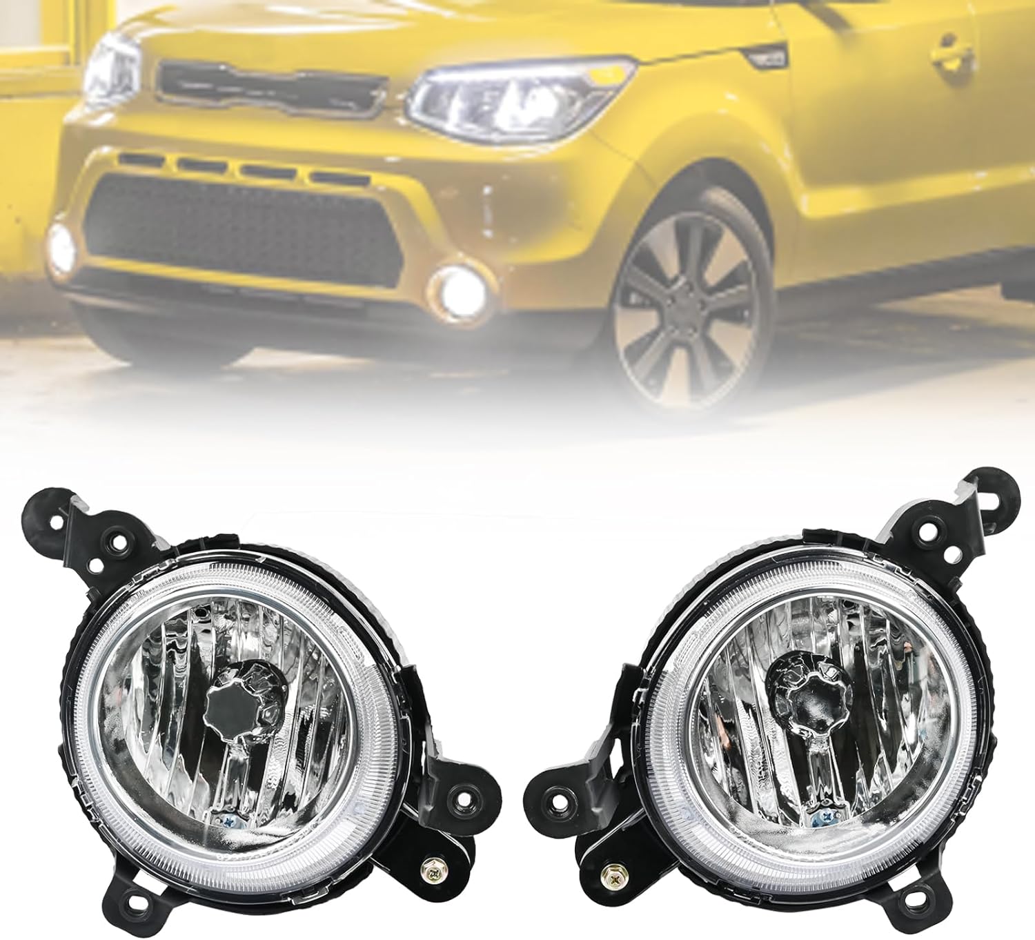 Fog Light Pair Driver and Passenger Side With Bulbs Halogen Fit for Kia Soul 2014 2015 2016, 92201-B2000 92202-B2020 Front Fog Lamp Assembly Replacement Waterproof Clear Left & Right Side