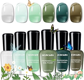 Jelly Green Nail Polish Set: Sheer Glass Fingernail Polish Kit Quick Air Dry 6 Colors Nail Polish Pack Milky White Regular Mini Finger Toe DIY Art Salon Gift for Women