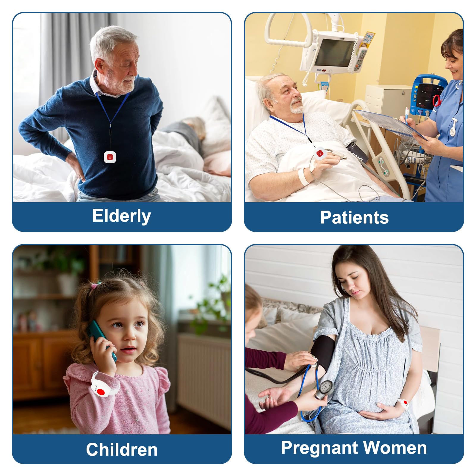 Boton Emergencia Ancianos,Avisador Personas Mayores,WIFI Boton Llamada Emergencia para Pacientes/ Ancianos/ Niños/ Mujeres embarazadas (2 botones de llamada SOS 1 receptor)