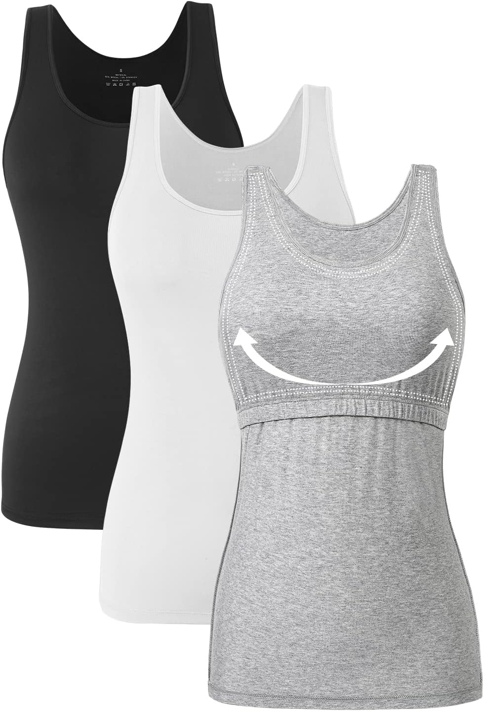 Orrpally Basic Tank Top with Bra for Women Cotton Shelf Bra Undershirt Cami Tank Tops 3-Pack