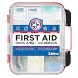 Be Smart Get Prepared First Aid Kit Hard Red Case 326 Pieces Exceeds OSHA and ANSI Guidelines 100 People - Office&comma; Home&comma; Car&comma; School&comma; Emergency&comma; Survival&comma; Camping&comma; Hunting and Sports &lpar;20HBC01015REV3&rpar;