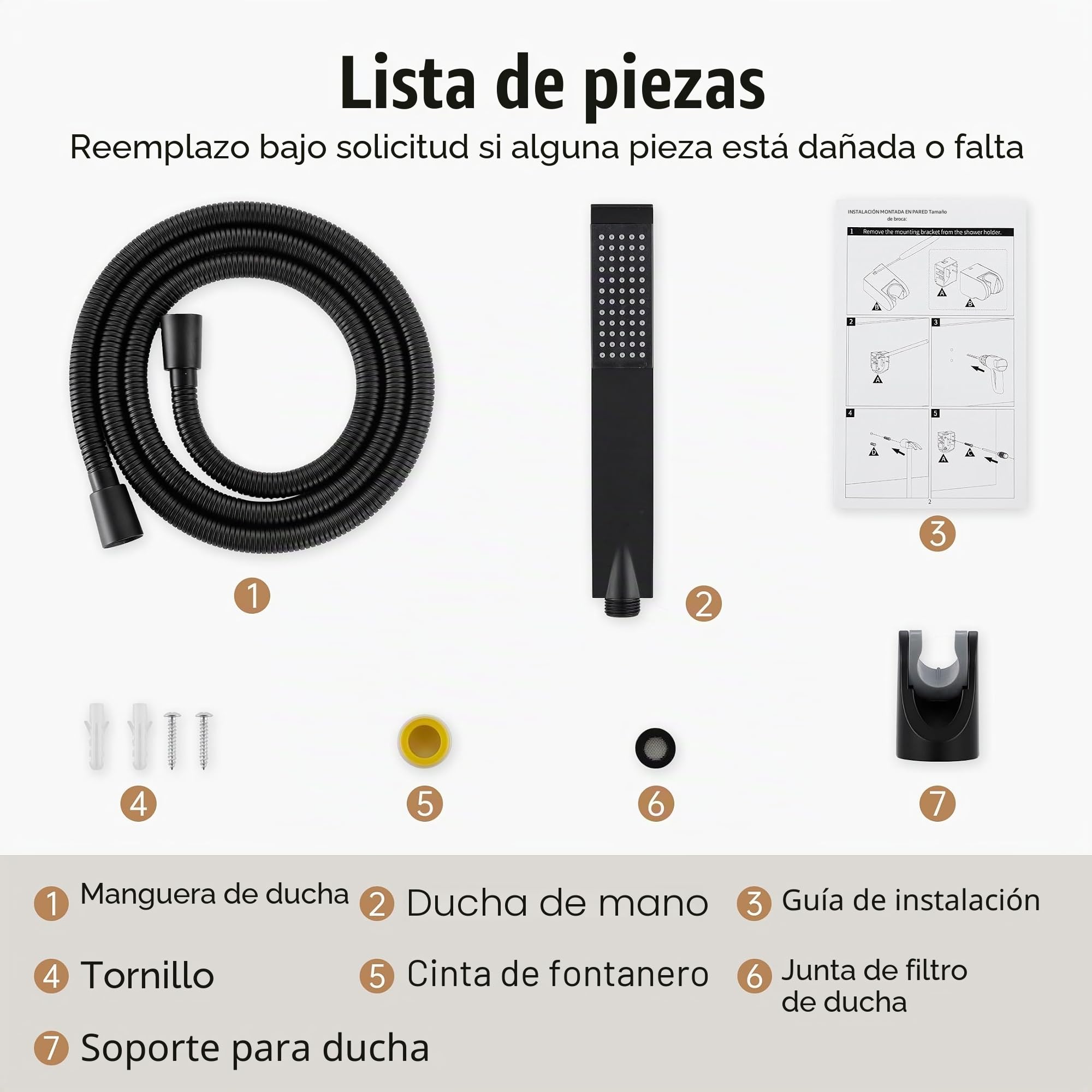 KES Alcachofa Ducha con Manguera y Soporte, Conjunto de Cabezal Ducha de Mano, Negro Mate, LP135-BK