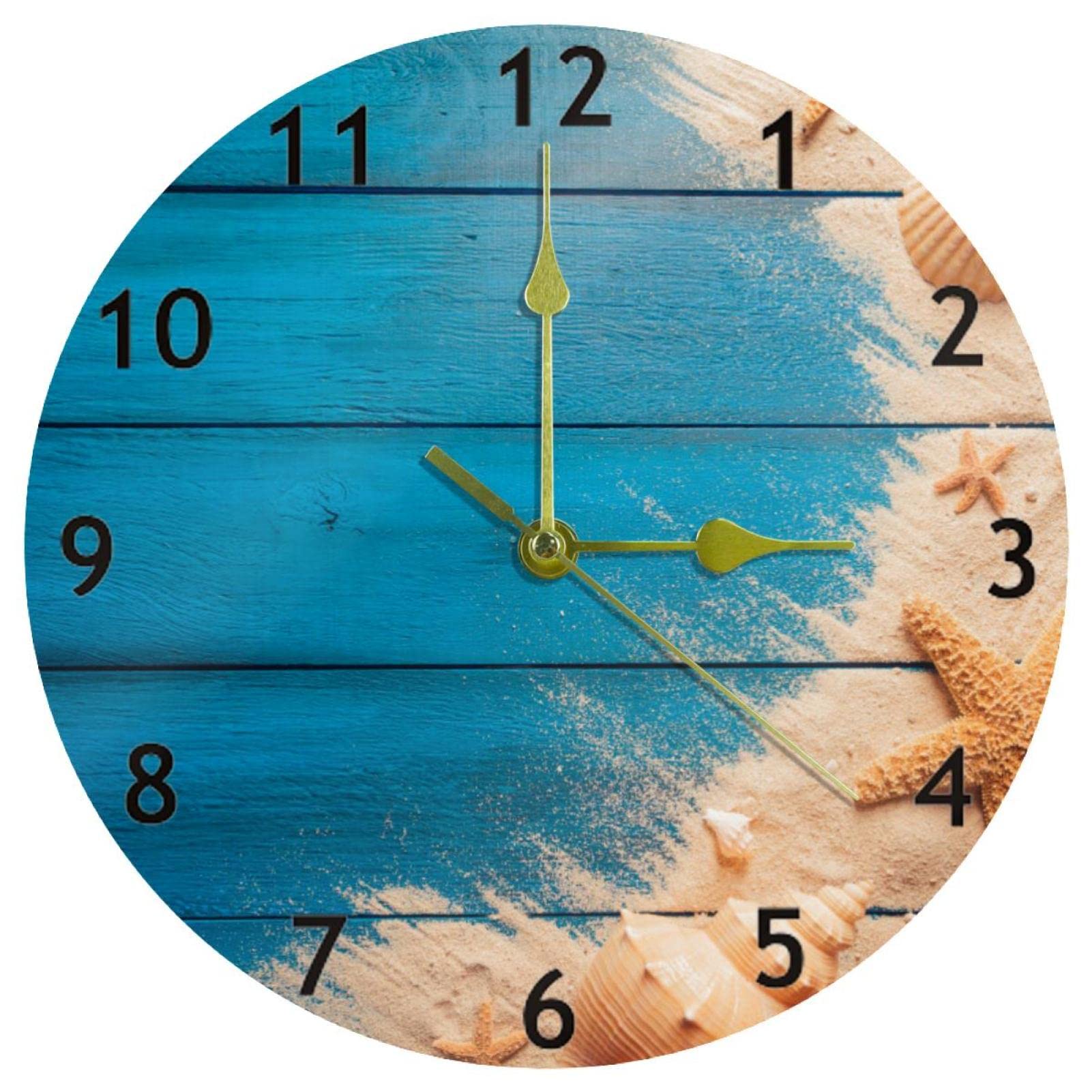Horloge murale silencieuse pour chambre et salon style bord de mer avec chiffres arabes