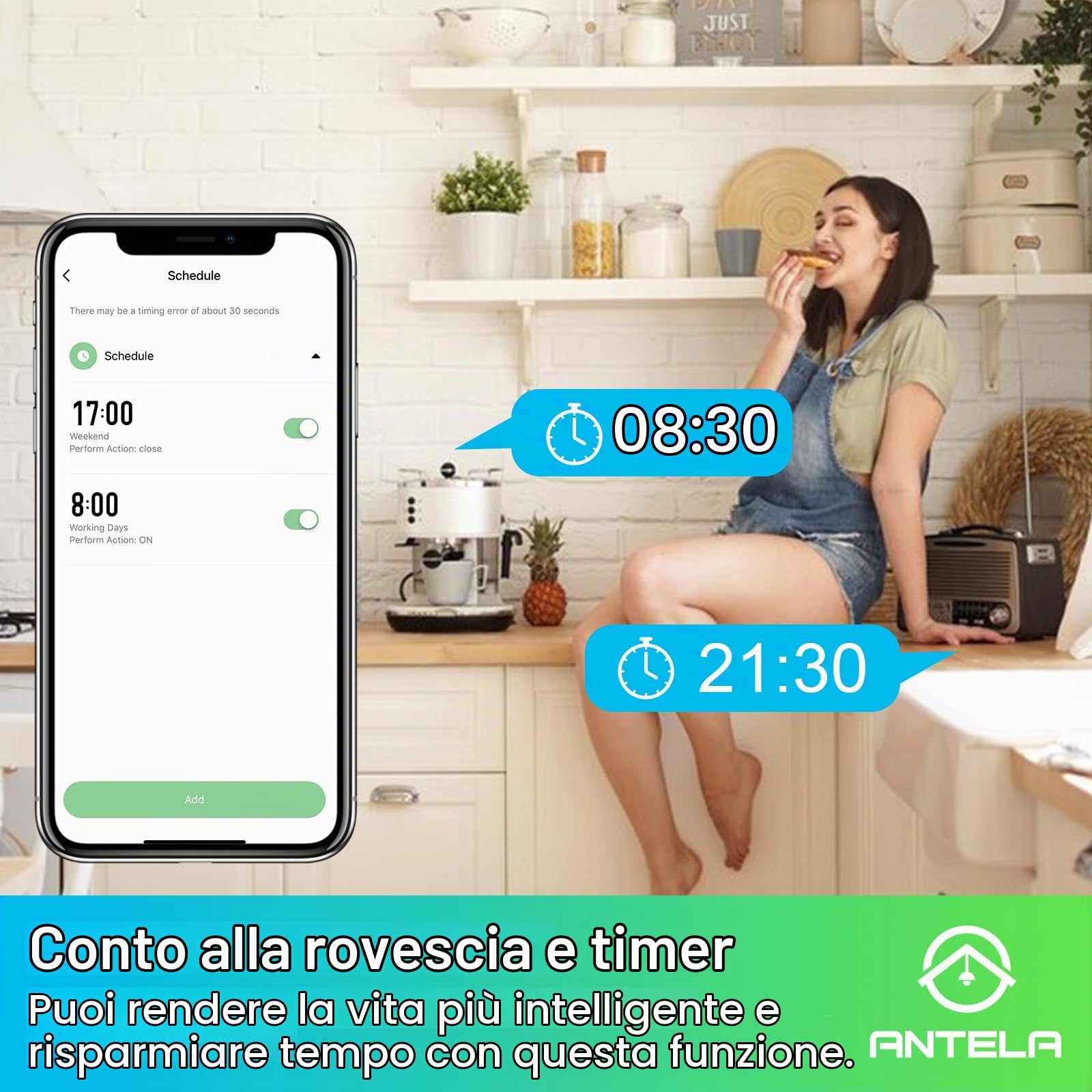ANTELA Presa Smart con Misurazione dell'energia Elettrica Smart plug 16A | Type F, Monitoraggio delle Bollette, Controllo Vocale, Compatibile con Alexa e Google Home, Controllo APP, 4 Pz