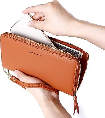 Miniatura 6 de VOCUS Cartera para mujer con bloqueo RFID y cremallera alrededor de la cartera de piel sintética grande para viaje, tarjetero de crédito con correa