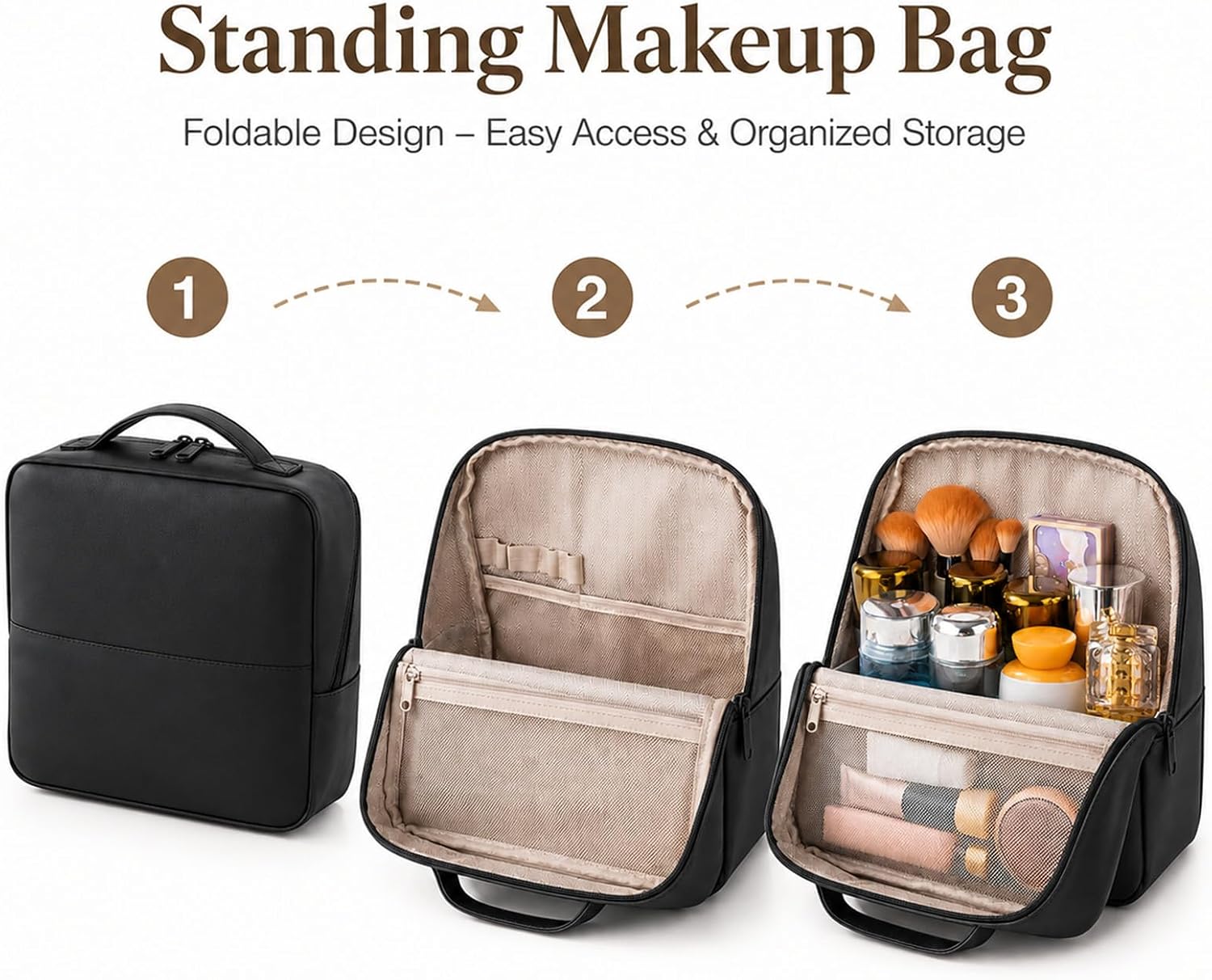 Fold Down Parallel Standing Makeup Cosmetic Bag Waterproof Travel image 2
