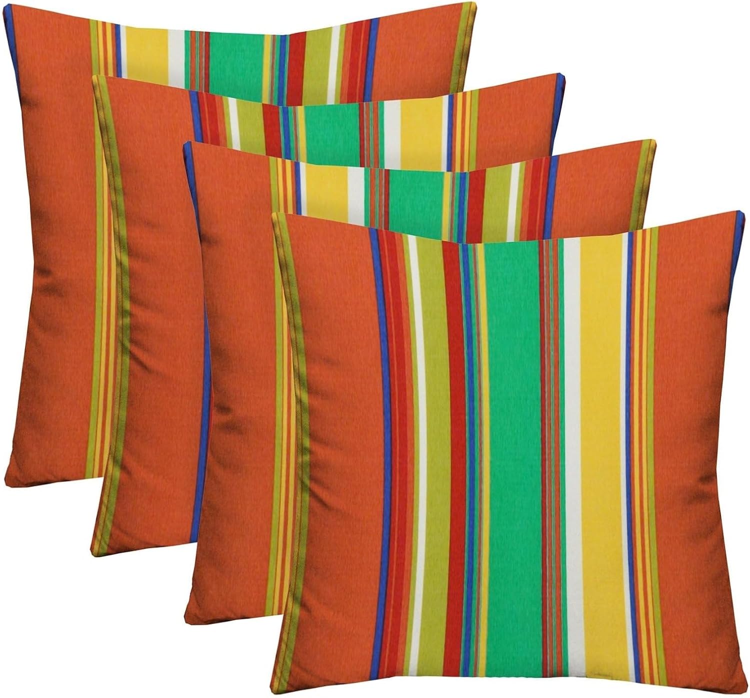 RSH DECOR: Square Throw Pillows Set of 4 | 17” x 17” | All-Weather Spun Fabric | Water and Fade-Resistant | Outdoor Accent Pillows for Patio Furniture | Red & White Stripe