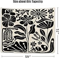 Vista 4 de Yookeb Tapiz negro de flores de Matisse de 59 pulgadas de ancho por 51 pulgadas de alto, para colgar en la pared, hojas abstractas, vintage, arte