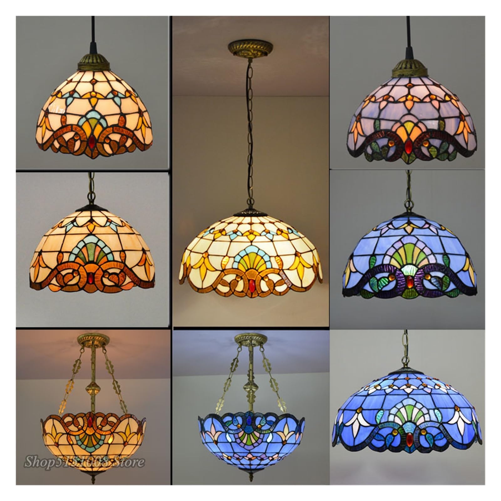 Lampy Wiszące Tiffany Witraż Łańcuch Oświetleniowy Oprawa Podwieszana Do Salonu Domowego Jadalni E27 Oszałamiający Wizualnie Klosz(Red dia20cm)
