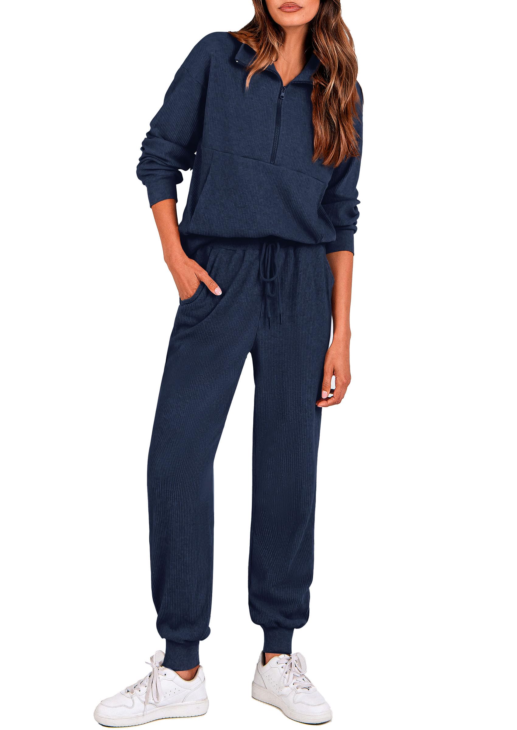 PRETTYGARDEN Women's Fall 2 Piece Lounge Sets Zip Up Sweatshirt Jogger Pants Sweat Track Suits Travel Outfit Winter Clothing