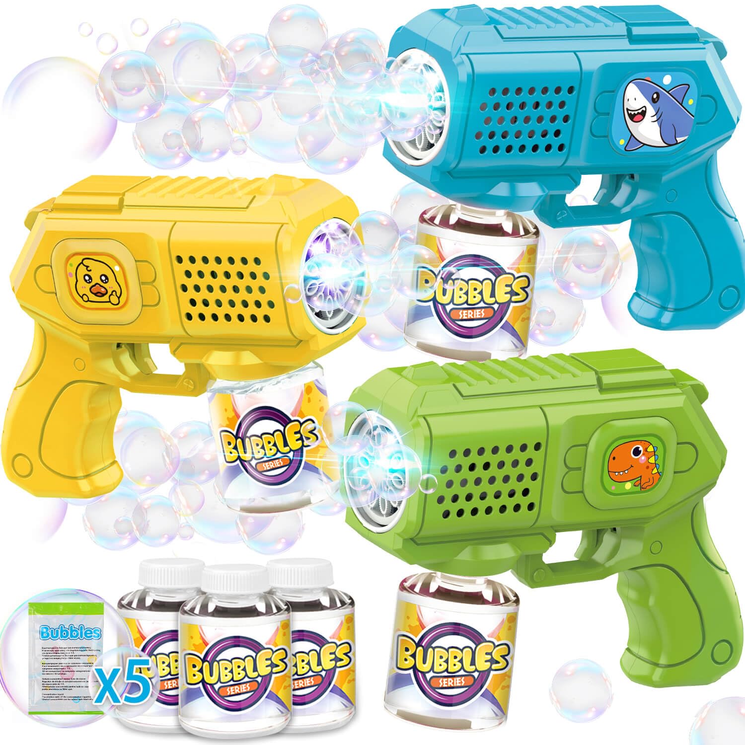 Beria 3 Pcs Bubble Gun Toy for Kids 3-8 Year Old: Bubble Machine for Kids Bubble Makers Gifts for Age 3 4 5 6 7 8 Years Old Kid Birthday Presents Bubbles for Kid Sensory Toys Parties Outdoor Wedding