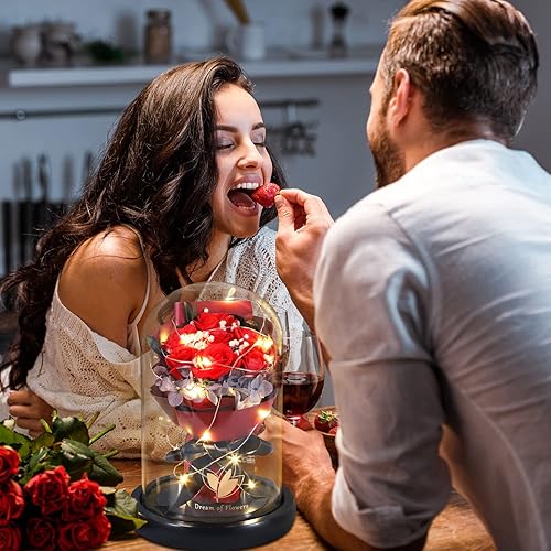 Miniatura 4 de Regalos de rosas de Navidad para mujeres, regalos de cumpleaños, rosa de la Bella y la Bestia en cúpula de cristal con 2 modos de luz, ramos de