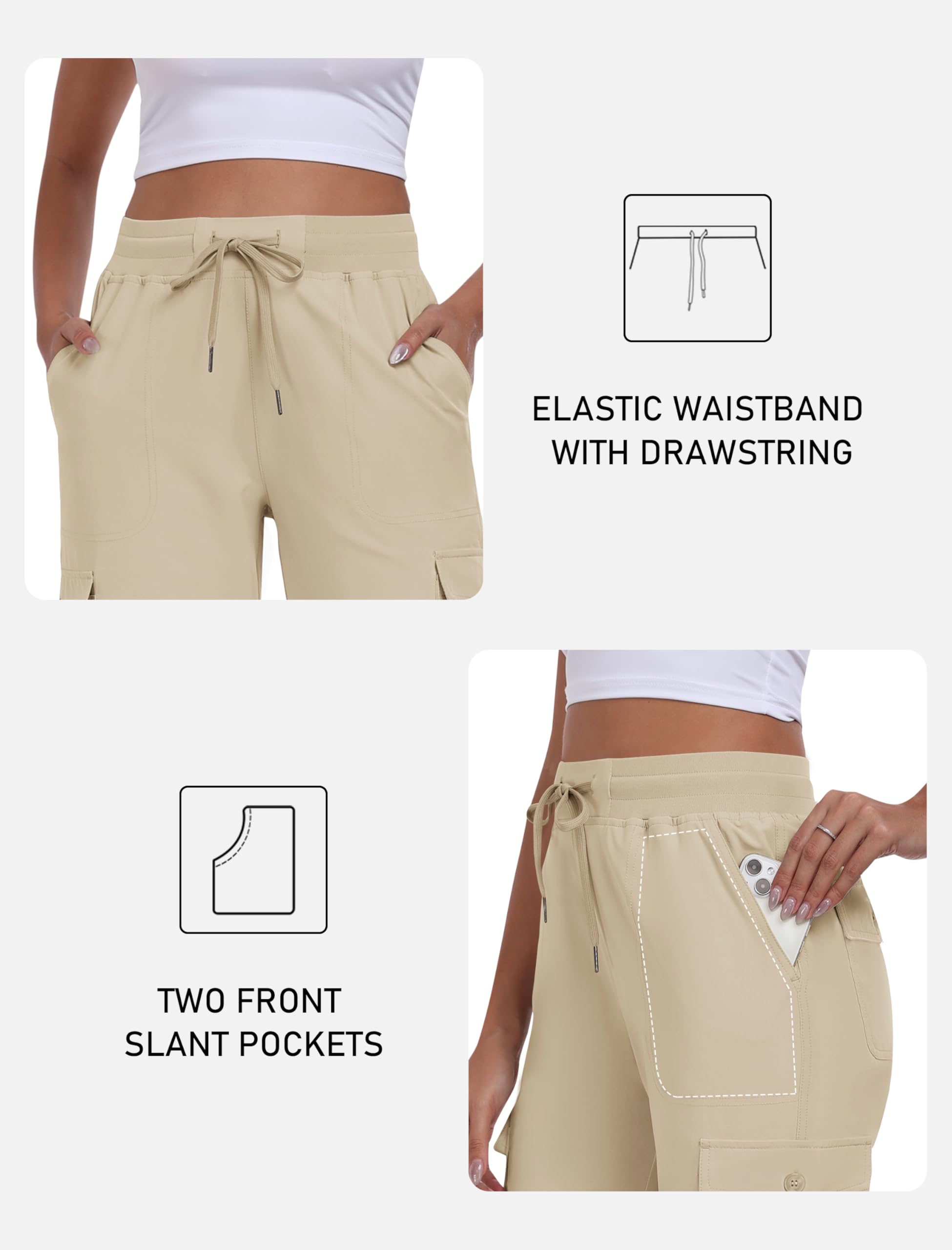 MoFiz Pantalon de randonnée pour femme Capri Cargo Pantalon d'été 3/4, léger, à séchage rapide avec poche