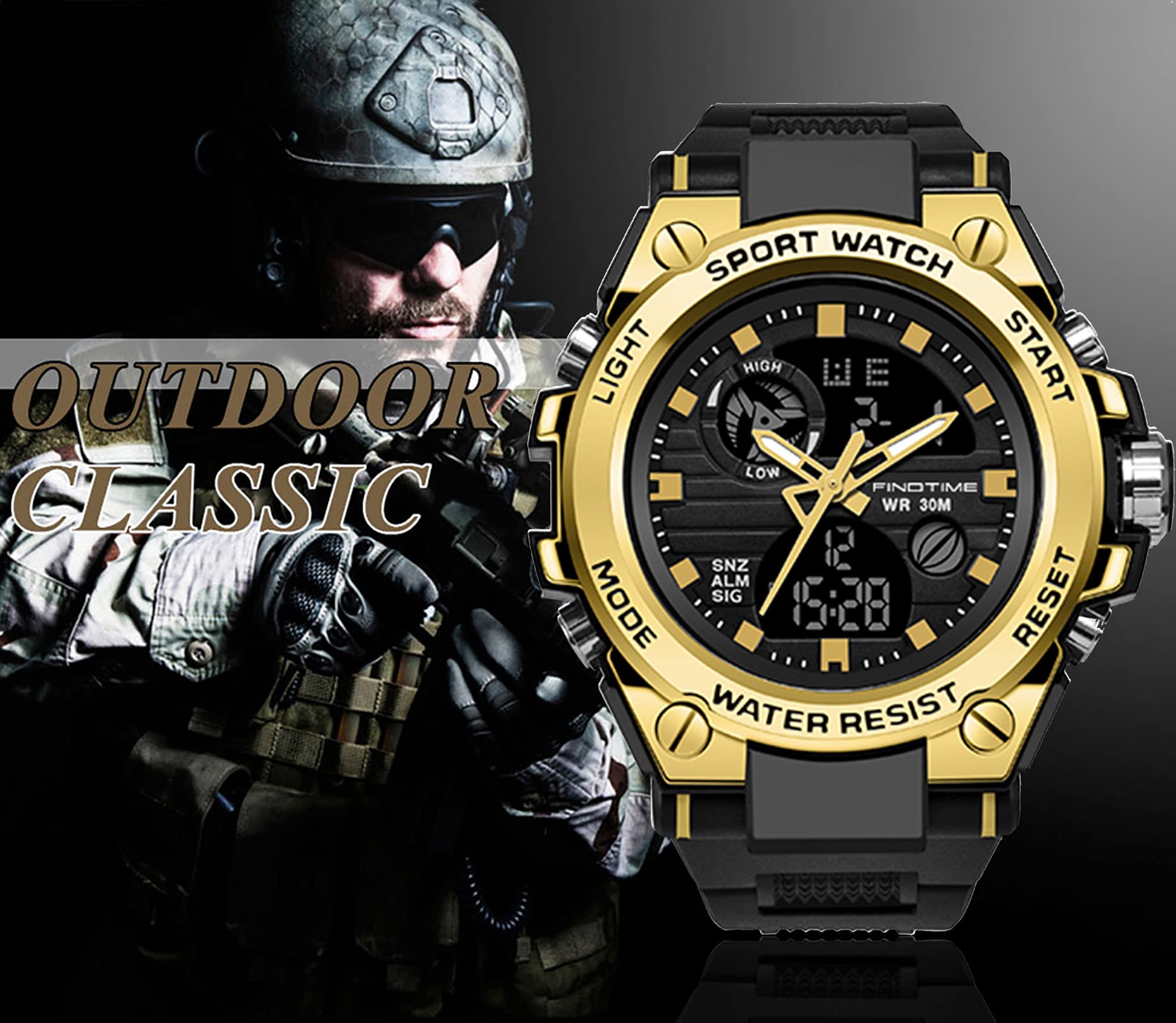 Montre Homme Militaire de Sport Etanche chronomètre Digitale Réveil LED Analogique Montre Connectee Homme