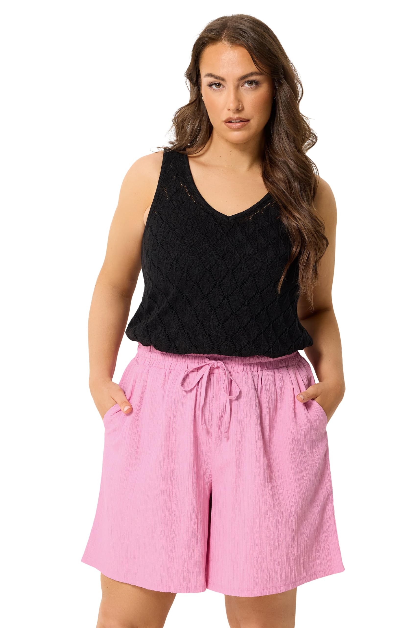Yours Women's Baby Pink Textured Woven Shorts In | Size: 22/24