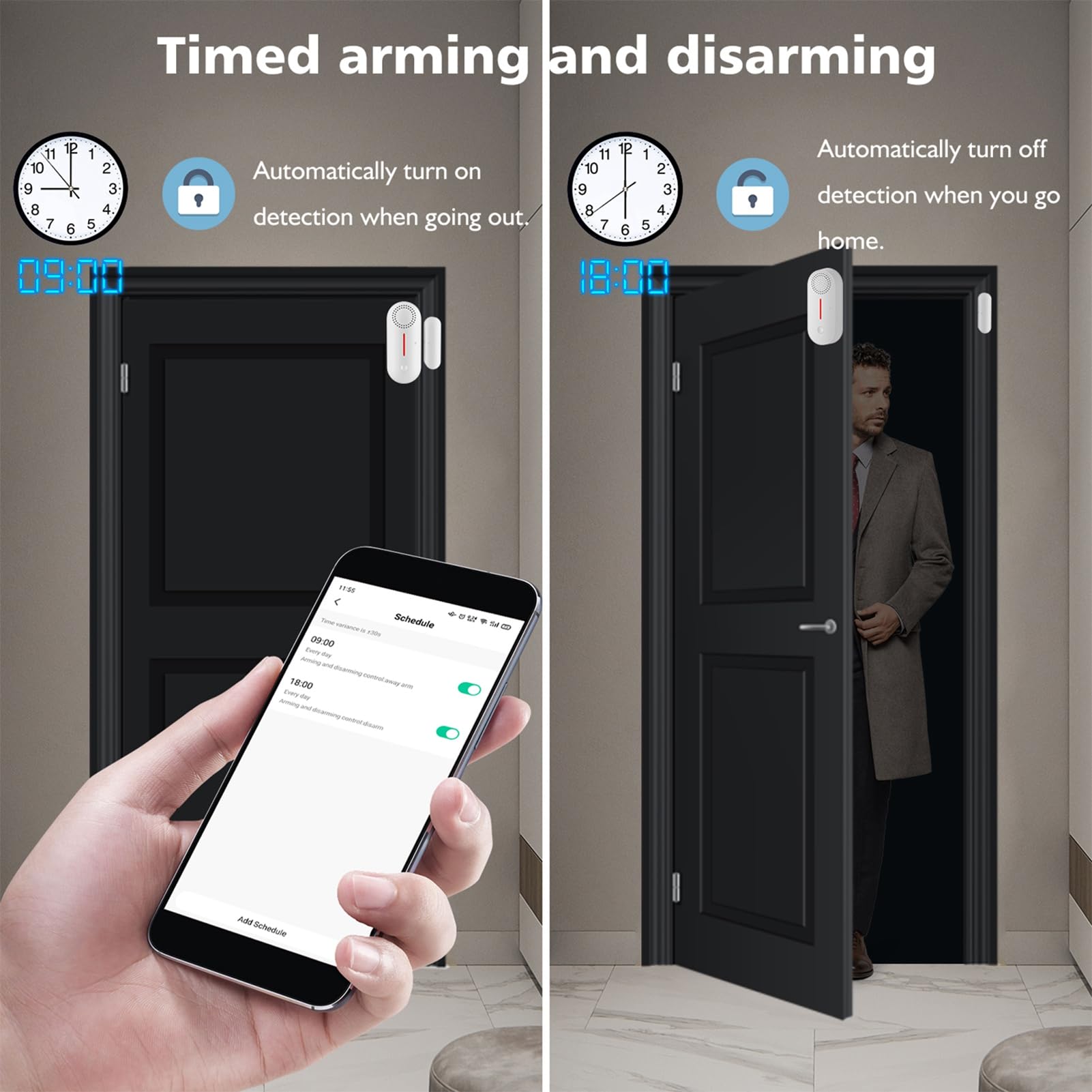 HUIOP Alarma de puerta ventana, sensor magnético inalámbrico, alarma antirrobo, sonido y luz, WiFi, control de voz inteligente por aplicación, fácil instalación para el hogar, garaje, apartamento
