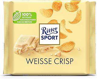 Ritter Sport Weisse Crisp 100 g, weiße Schokolade mit Crisp und Vanille-Note, verfeinert mit Cornflakes und Reis-Flakes, T...