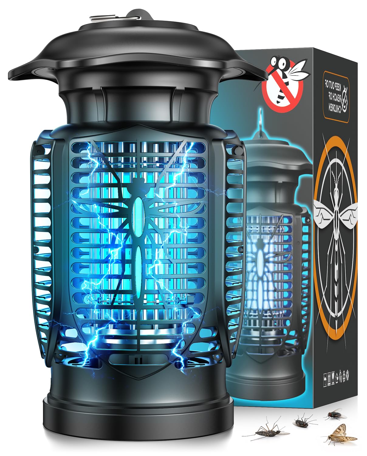 Insektenvernichter Elektrisch, 20W UV-Lampe Stark Elektrischer Insektenfalle Mückenlampe, 4200V Elektrische Mückenfalle Mückenlampe für Garten Innen und Aussen, Wasserdicht IPX4