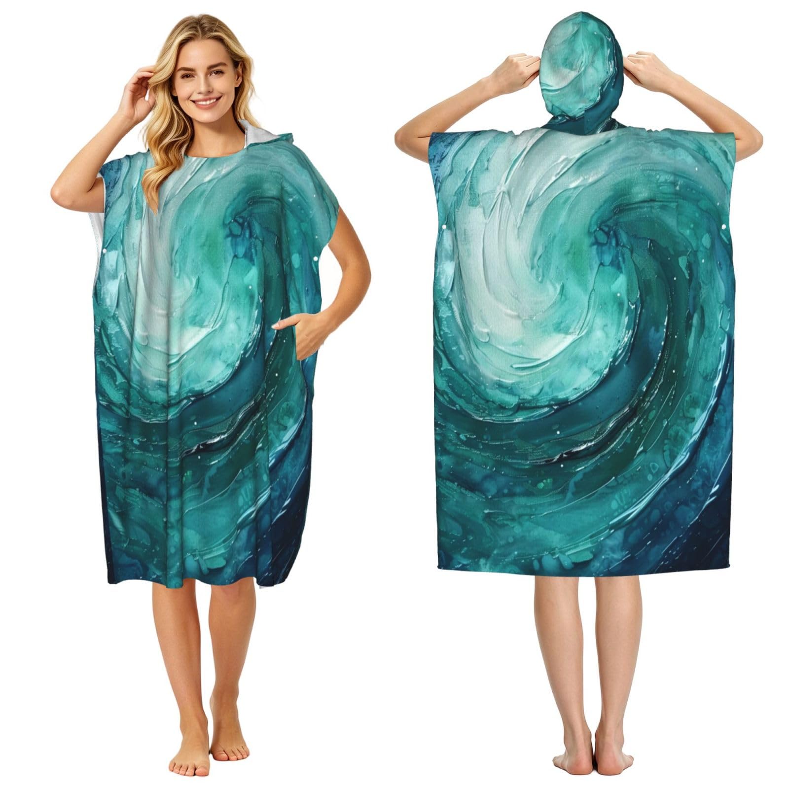 KLGRTJHK Ocean Adult Hooded Beach Poncho Towel 43"X35"
