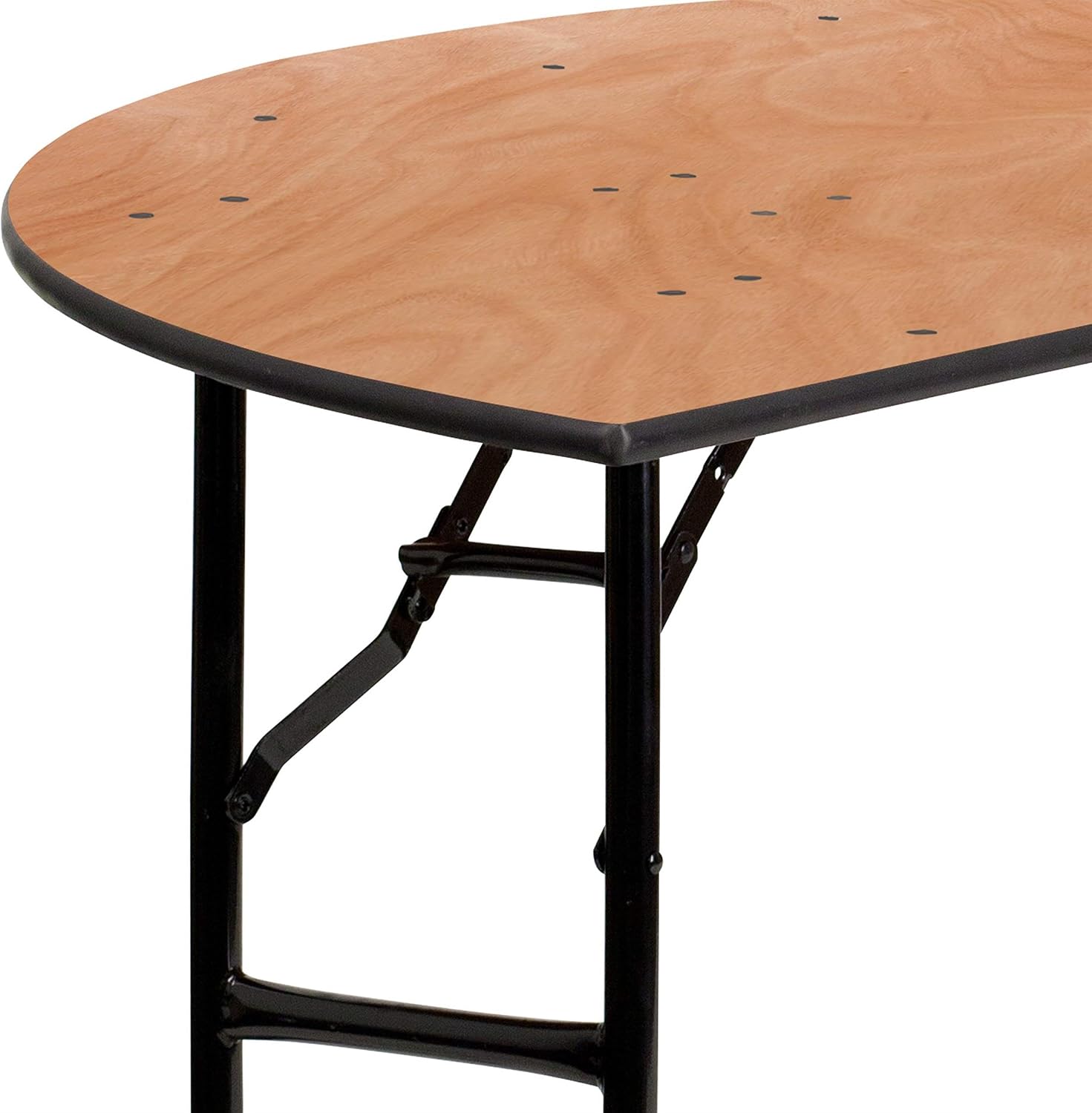 Pemberly Row 30" x 60" Half-Round Folding Banquet Table, Natural Wood Top, Black Powder-Coated Steel Legs, Commercial-Grade Construction, Space-Saving Design for Catering, Events, and Banquet Halls