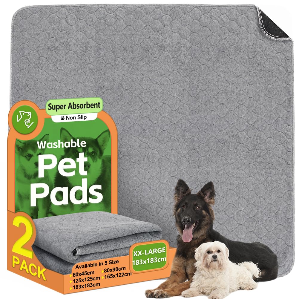 Reusable Dog Training Pads 183x183cm - 2 Pack Washable Dog Pee Pads Super Absorbent Waterproof Dog Mat Pee Pads for Dogs, Fast Drying Training Pads for Home